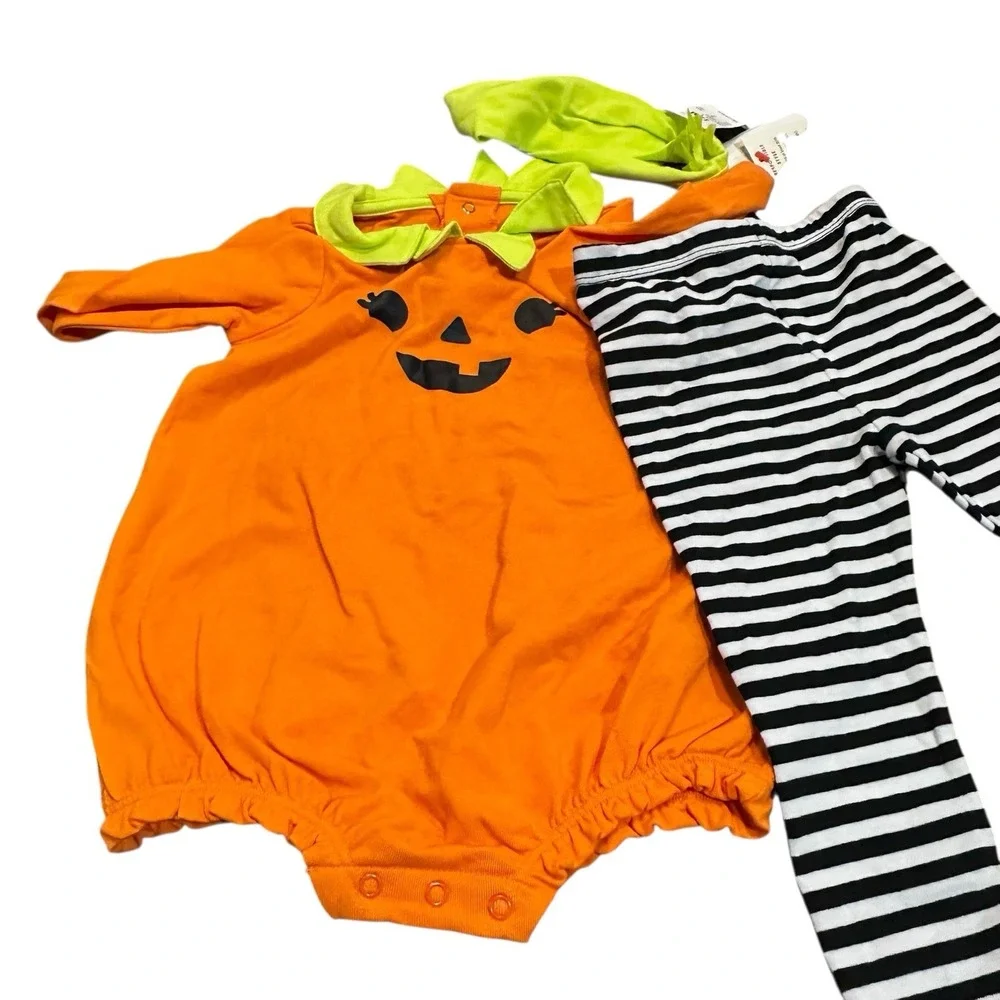 Cat & Jack 6 - 9 Month Halloween Pumpkin Outfit 3 Pc  Pant Bodysuit‎ & Hairband